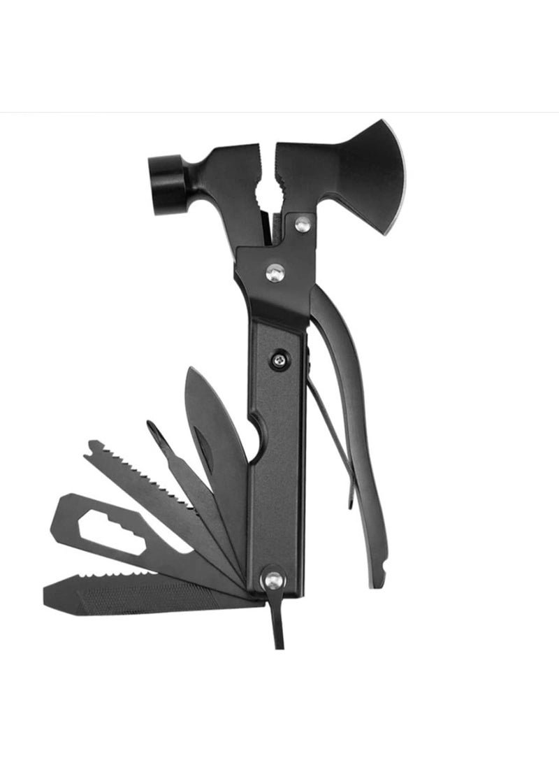 Cazadora 14 in 1 Multi Tool Survival Gear Hammer with Axe Military Grade Tactical Camping Accessories for Men and Outdoor Enthusiasts, Heavy Duty Stainless Steel 2Cr13 Blackened Multi Function Tool with Pliers, Wire Cutter, Knife, Screwdrivers, Wood Saw, Bottle Opener and Safety Lock, Compact Portable All in One Emergency Tool for Camping, Hiking, Fishing, Hunting, Backpacking, Home Repair, Car Emergency Kit, Tactical Survival Equipment with Nylon Carry Sheath, Ideal Gift for Father, Dad, Husband and Adventure Lovers in Saudi Arabia - Image 1